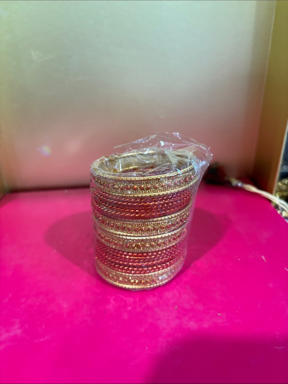 Gold and Pink Stacked Bangle Bracelet - Women Jewelry